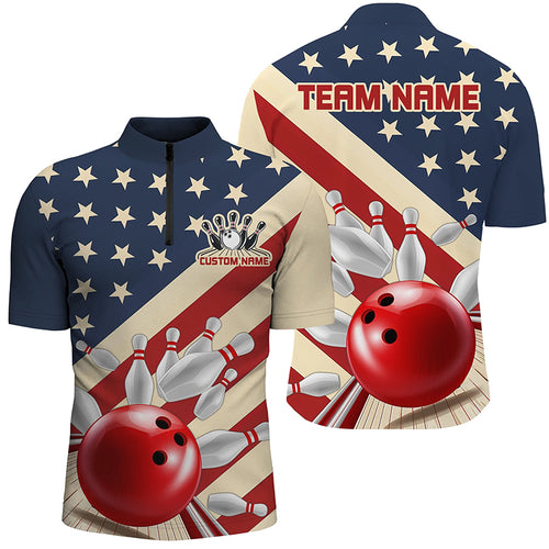 Vintage American Flag Custom Bowling Team Shirt For Men And Women, Retro Patriotic Bowling Jersey IPHW6515