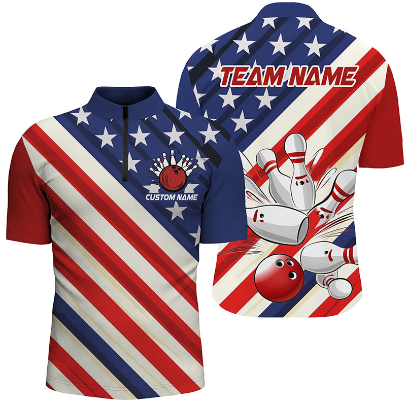 Custom American Flag Team Bowling Jerseys For Men And Women, Patriotic Strike Bowling Shirt IPHW6517