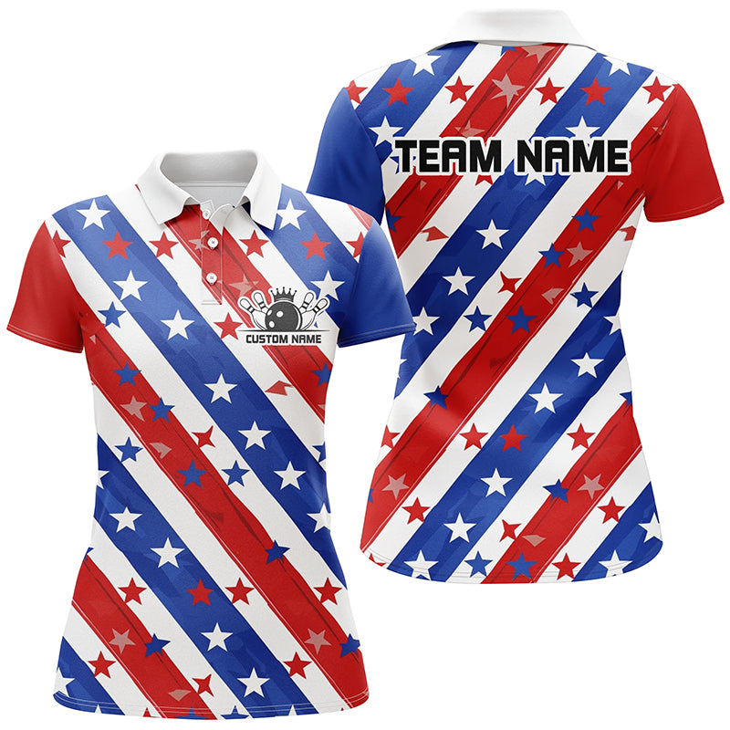 Personalized American Flag Bowling Team Shirts, Patriotic Bowling League Shirts For Women IPHW6518
