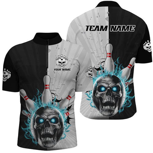 Blue Flame Custom Skull Bowling Shirt, Vintage Team Bowling Shirts For Men IPHW6860