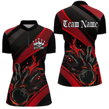 Load image into Gallery viewer, Custom Black And Red Flame Bowling Shirts For Women, Skull Halloween Bowling Team Outfits IPHW7205