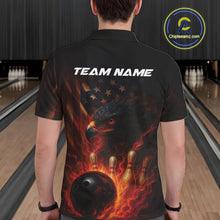 Load image into Gallery viewer, Custom Vintage Patriotic Flame Eagle Bowling Men Shirts, US Flag Bowling League Shirt IPHW10145
