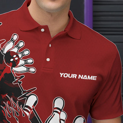 Custom Red Camo Strike Bowling Polo Shirts For Men, Strike Team Bowling League Shirt Shirt IPHW8443