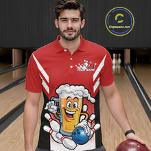 Load image into Gallery viewer, Custom Funny Red Bowling Jerseys Bowling And Beer Men Polo Shirts, Bowling Jerseys IPHW10540