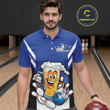 Load image into Gallery viewer, Custom Funny Blue Bowling Jerseys Bowling And Beer Men Polo Shirts, Bowling Jerseys IPHW10541
