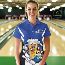 Load image into Gallery viewer, Custom Funny Blue Bowling Jerseys Bowling And Beer Women Polo Shirts, Bowling Jerseys IPHW10541
