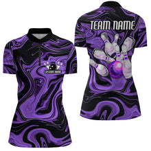 Load image into Gallery viewer, Purple Bowling Ball And Pins Custom Bowling Team Shirts For Women, Ladies Bowlers Outfit IPHW6173