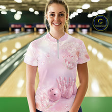Load image into Gallery viewer, Custom Elegant Roses And Butterfly Women Bowling Quarter-Zip Shirt, Ladies Bowling Shirt IPHW11061