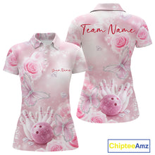 Load image into Gallery viewer, Custom Elegant Roses And Butterfly Women Bowling Polo Shirts, Dreamy Ladies Bowling Shirt IPHW11066