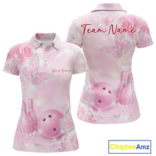 Load image into Gallery viewer, Custom Elegant Roses And Butterfly Women Bowling Polo Shirts, Dreamy Ladies Bowling Shirt IPHW11069