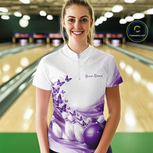 Load image into Gallery viewer, Custom Purple Butterfly Bowling Women Quarter-Zip Shirt, Ladies Bowling Team Outfits IPHW11349