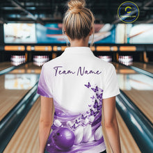 Load image into Gallery viewer, Custom Purple Butterfly Bowling Women Quarter-Zip Shirt, Ladies Bowling Team Outfits IPHW11349