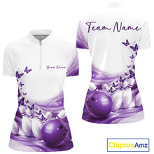 Load image into Gallery viewer, Custom Purple Butterfly Bowling Women Quarter-Zip Shirt, Ladies Bowling Team Outfits IPHW11349