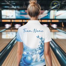 Load image into Gallery viewer, Custom Blue Butterfly Bowling Women Quarter-Zip Shirt, Ladies Bowling Team Outfits IPHW11350