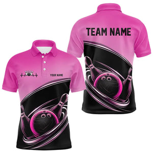 Custom Black And Pink Bowling Polo Shirts For Men, Bowling Team Uniform Bowlers Outfit IPHW8233