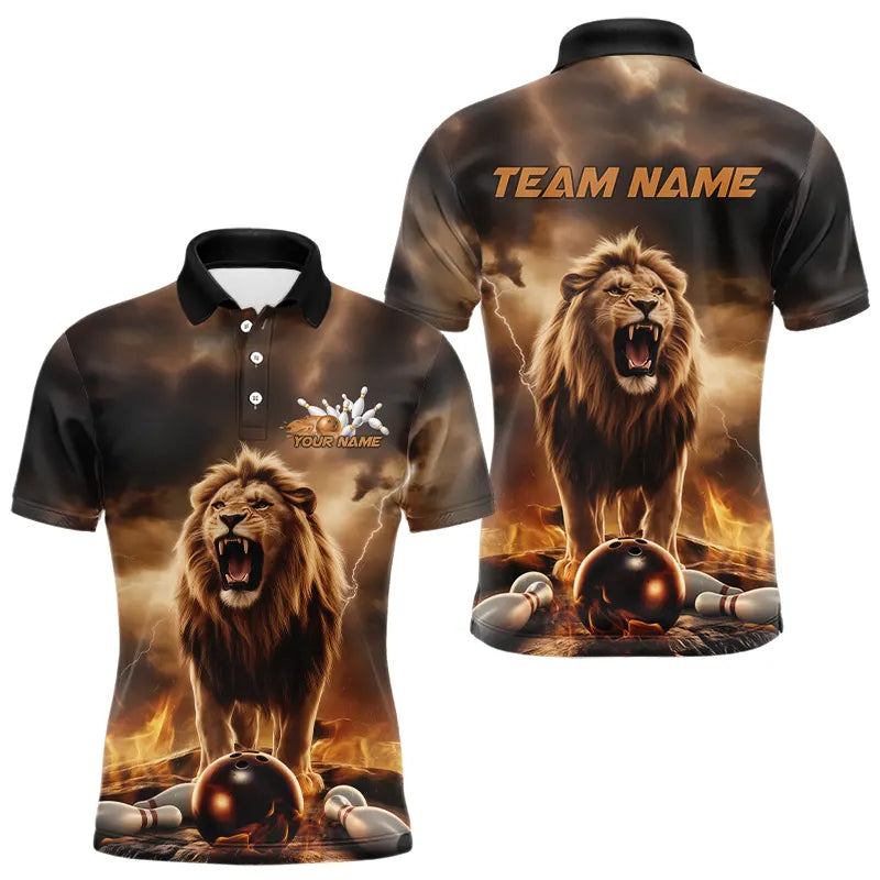 Custom Thunder Lightning Lion Bowling Polo Shirts For Men, Flame Bowling Team Shirts IPHW8235