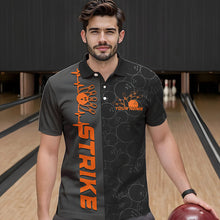 Load image into Gallery viewer, Custom Black And Orange Strike Bowling Polo Shirts For Men, Striking Team Bowling Jerseys IPHW8457