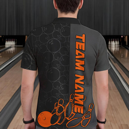 Custom Black And Orange Strike Bowling Polo Shirts For Men, Striking Team Bowling Jerseys IPHW8457
