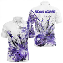 Load image into Gallery viewer, Custom White And Purple Custom Bowling Polo Shirts For Men, Bowling Tournament Team Shirt IPHW8462