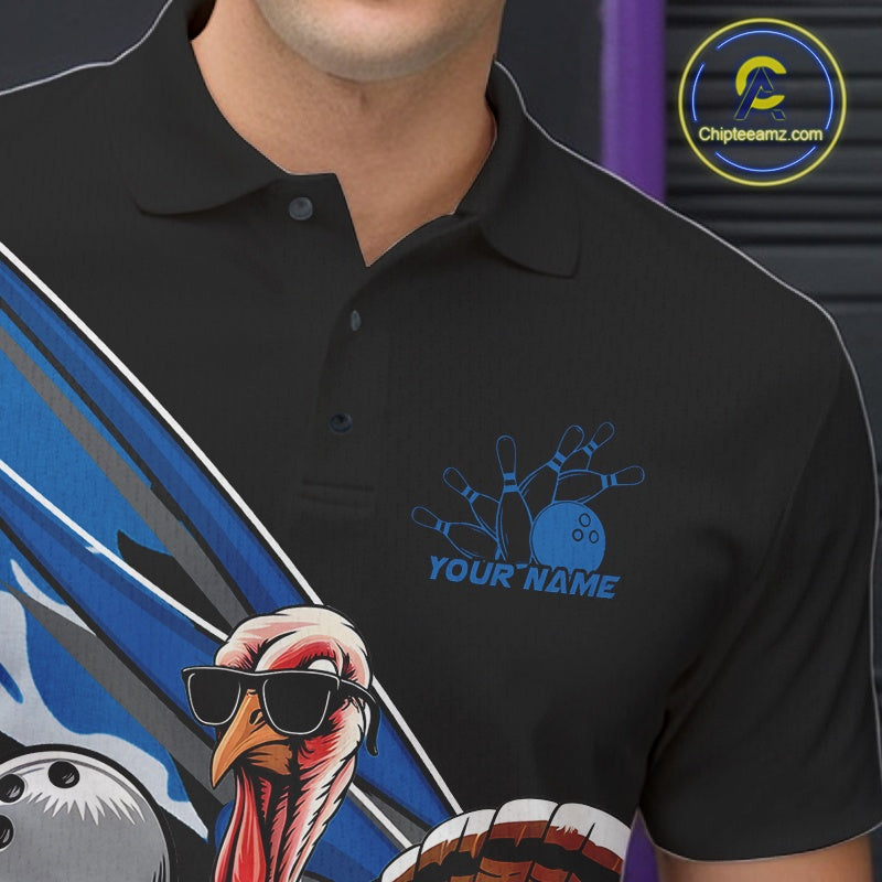 Custom Blue Camo Funny Turkey Bowling Team Shirt For Men, Turkey Bowling Jerseys IPHW10549