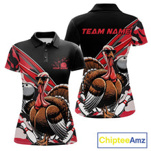 Load image into Gallery viewer, Custom Red Camo Funny Turkey Bowling Team Shirt For Women, Turkey Bowling Jerseys IPHW10550