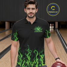 Load image into Gallery viewer, Custom Green Flame Skull Bowling Team Shirts For Men, Halloween Bowling Jerseys IPHW10552