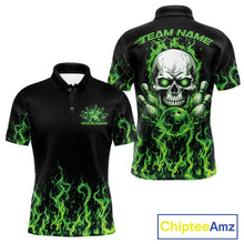 Load image into Gallery viewer, Custom Green Flame Skull Bowling Team Shirts For Men, Halloween Bowling Jerseys IPHW10552