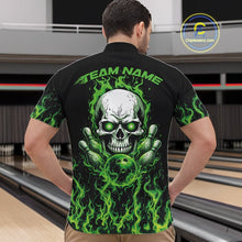 Load image into Gallery viewer, Custom Green Flame Skull Bowling Team Shirts For Men, Halloween Bowling Jerseys IPHW10552