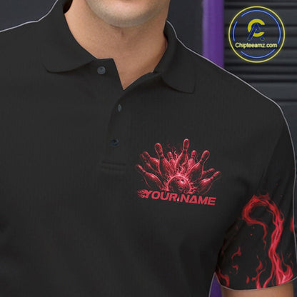 Custom Red Flame Skull Bowling Team Shirts For Men, Halloween Bowling Jerseys IPHW10553