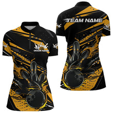 Load image into Gallery viewer, Custom Black And Gold Flame Women Bowling Quarter-Zip Shirts, Fire Bowling Ball Team Shirt IPHW8698