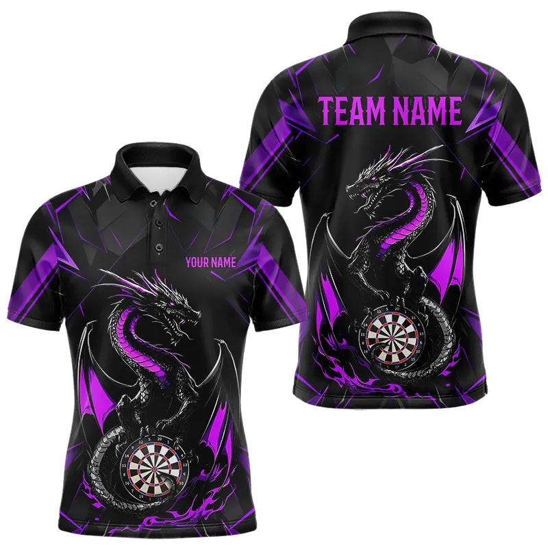Custom Black And Purple Dragon Dart Polo Shirts For Men, Dart Jerseys Dart Tournament Shirt IPHW8708