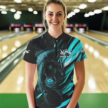 Load image into Gallery viewer, Black And Blue Custom Dragon Bowling Team Women Quarter-Zip Shirt, Bowling League Shirt IPHW8968