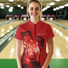 Load image into Gallery viewer, Custom Red Butterfly Bowling Women Team Quarter-Zip Shirt, Ladies Bowlers Outfit IPHW11357