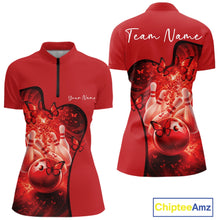 Load image into Gallery viewer, Custom Red Butterfly Bowling Women Team Quarter-Zip Shirt, Ladies Bowlers Outfit IPHW11357
