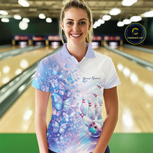 Load image into Gallery viewer, Custom Hologram Butterfly Bowling Women Polo Shirts, Galaxy Ladies Bowling Team Jerseys IPHW11364