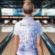 Load image into Gallery viewer, Custom Hologram Butterfly Bowling Women Polo Shirts, Galaxy Ladies Bowling Team Jerseys IPHW11364