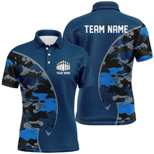 Load image into Gallery viewer, Blue Navy Camo Custom Bowling Polo, Quarter Zip Shirts With Bowler'S Name And Team Name IPHW6679