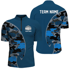 Load image into Gallery viewer, Blue Navy Camo Custom Bowling Polo, Quarter Zip Shirts With Bowler'S Name And Team Name IPHW6679