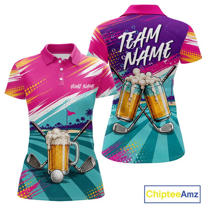 Custom Colorful Golf And Beer Women Polo Shirts, Golf Team Apparel IPHW11670