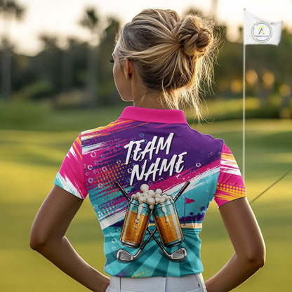 Custom Colorful Golf And Beer Women Polo Shirts, Golf Team Apparel IPHW11670