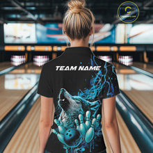 Load image into Gallery viewer, Custom Blue Wolf Howling Women Polo Shirt, Wolf Bowling Team Jerseys IPHW10158