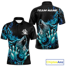 Load image into Gallery viewer, Custom Blue Wolf Howling Men Polo Shirt, Wolf Bowling Team Jerseys IPHW10158
