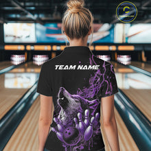 Load image into Gallery viewer, Custom Purple Wolf Howling Women Polo Shirt, Wolf Bowling Team Jerseys IPHW10159