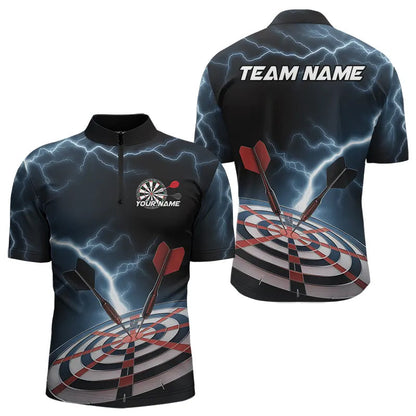 Blue Thunder Lightning Dartboard Custom Dart Quarter-Zip Shirts For Men, Dart Team League Shirt IPHW8485