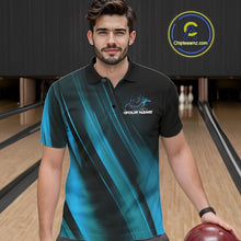 Load image into Gallery viewer, Custom Black And Blue Gradient Flame Bowling Team Jerseys, Fire Bowling Shirt For Men IPHW10571
