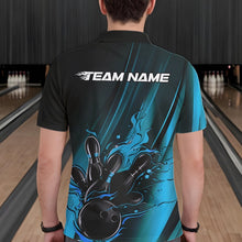 Load image into Gallery viewer, Custom Black And Blue Gradient Flame Bowling Team Jerseys, Fire Bowling Shirt For Men IPHW10571