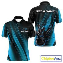 Load image into Gallery viewer, Custom Black And Blue Gradient Flame Bowling Team Jerseys, Fire Bowling Shirt For Men IPHW10571
