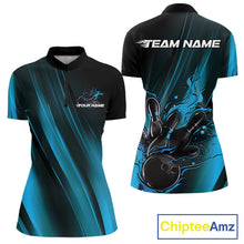 Load image into Gallery viewer, Custom Black And Blue Gradient Flame Bowling Team Jerseys, Fire Bowling Shirt For Women IPHW10571