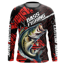 Load image into Gallery viewer, Black And Red Custom Bass Fishing Jerseys, Largemouth Bass Long Sleeve Tournament Fishing Shirts IPHW6198