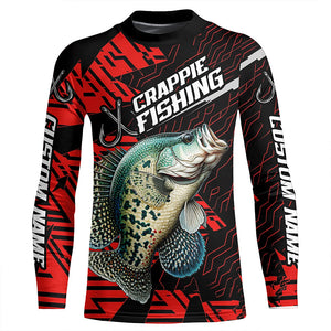 Black And Red Custom Crappie Fishing Jerseys, Crappie Long Sleeve Tournament Fishing Shirts IPHW6199